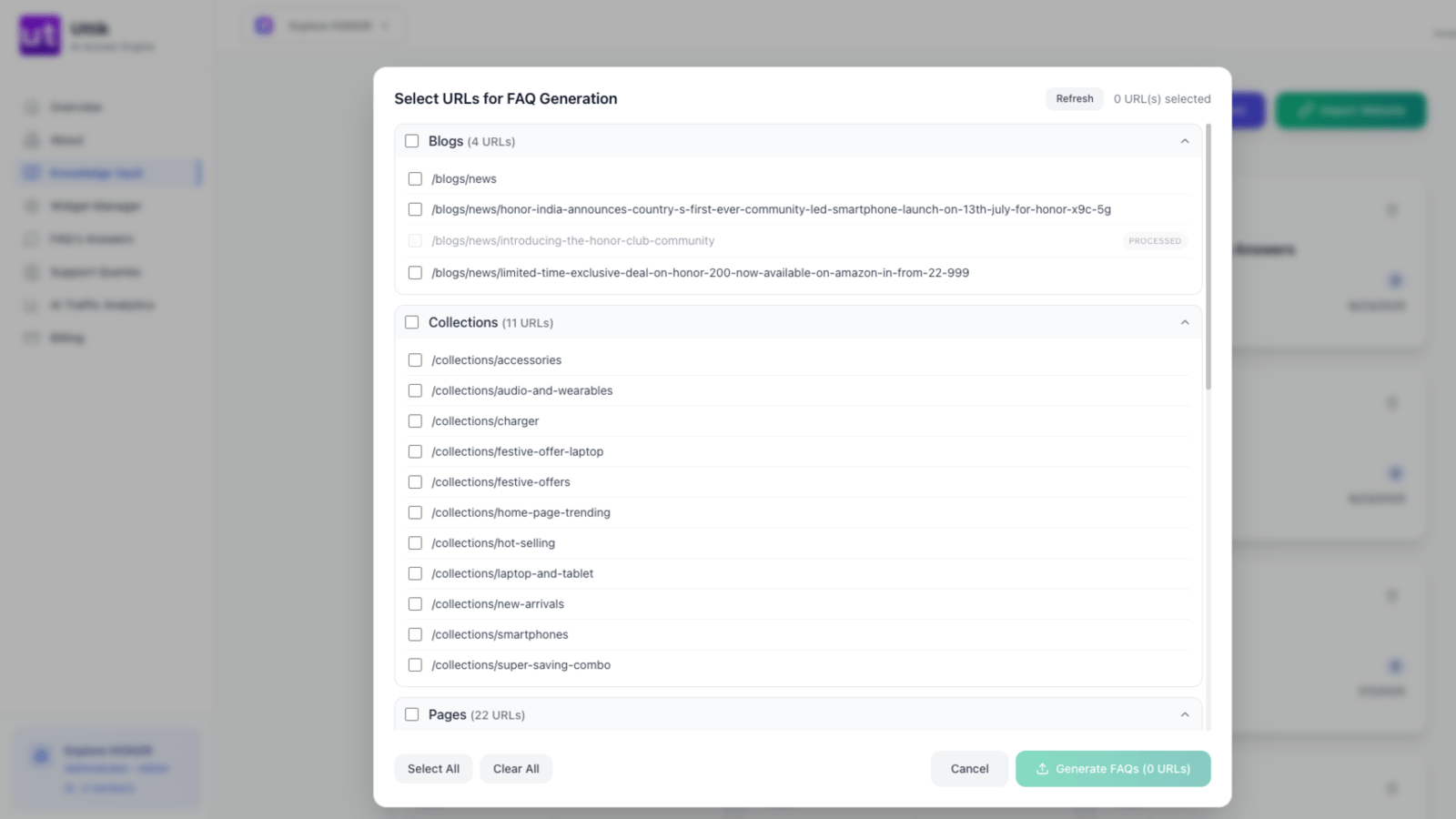 Generate AI FAQs Interface