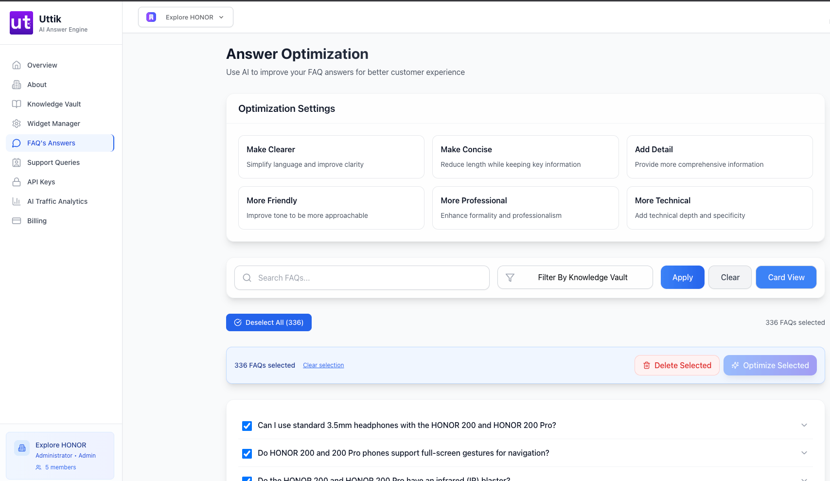 FAQ Configuration Panel